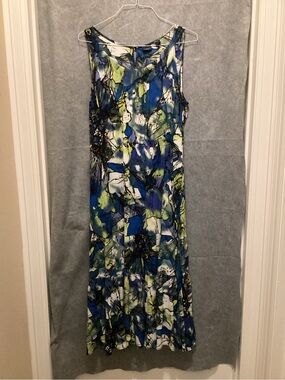 C43. Westbound Floral-Abstract Sleeveless Maxi in Blue, Green & White